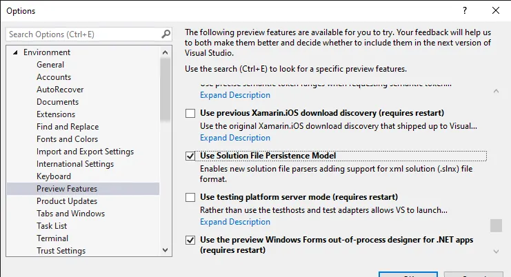 Enable New Solution Persistence Options