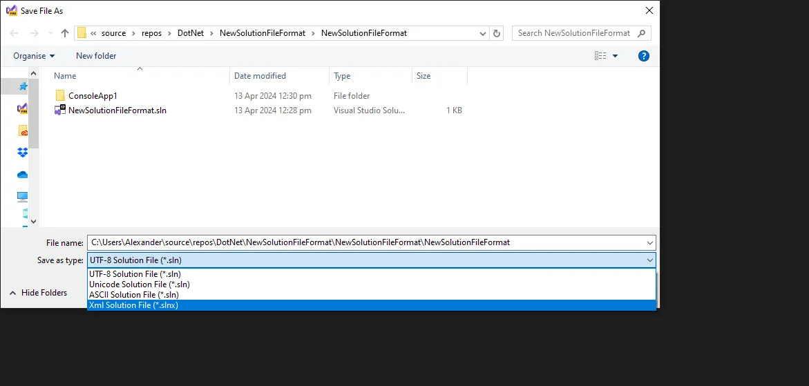 New Solution File Format Save As